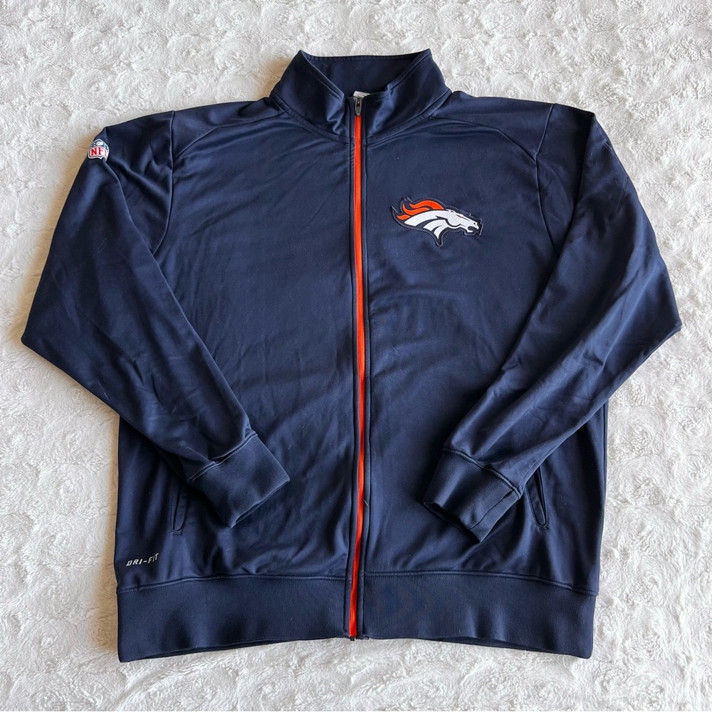 Denver Broncos Jacket Mens Large Navy Orange Nike Dri-Fit Full Zip Football NFL